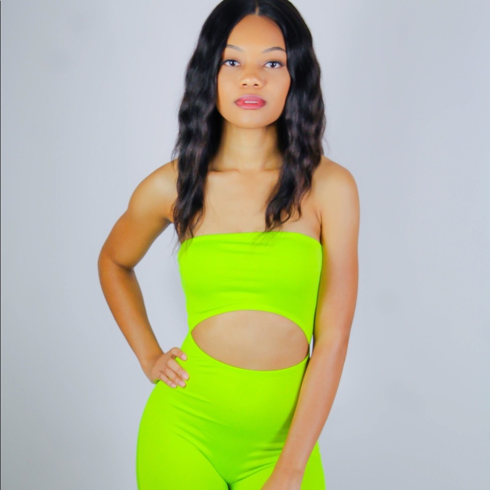 short hollowed out strapless solid bodysuit